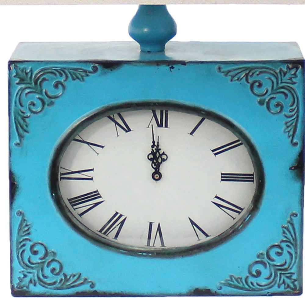 7 X 7 X 22 Blue Vintage Metal Clock Base - Table Lamp