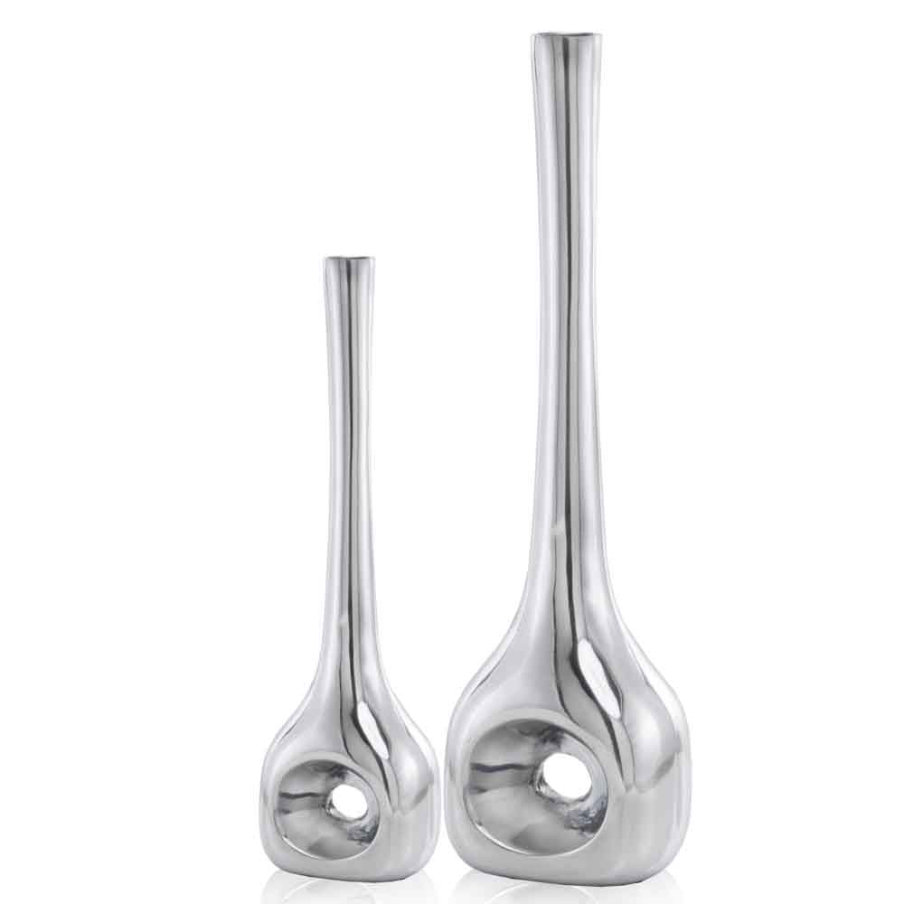 Set of Two Silver Aluminum Novelty Table Vases