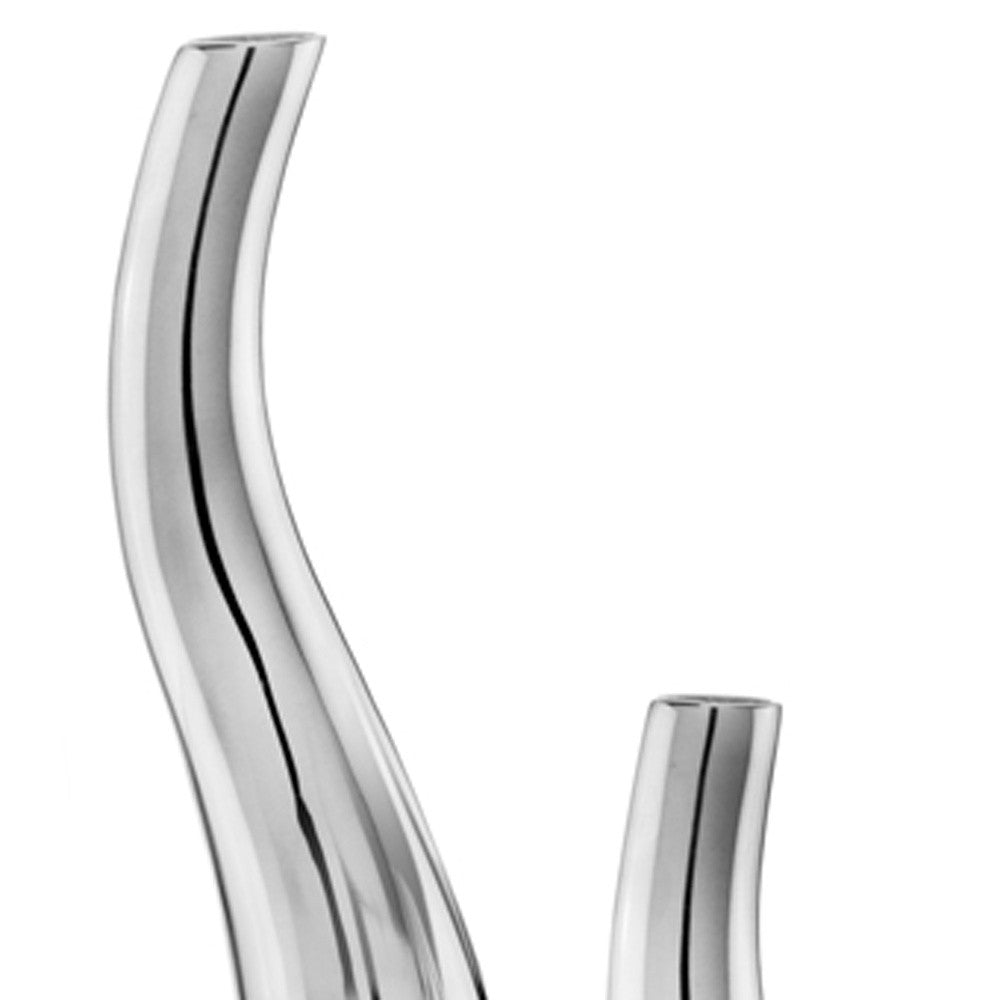 Set of Two Silver Aluminum Squiggly Table Vases