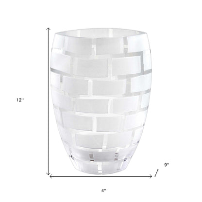 12" Mouth Blown Frosted Crystal European Made Wall Design Vase