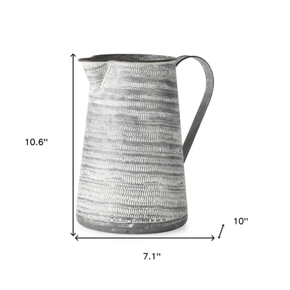 11" Gray and White Abstract Metal Jug Vase