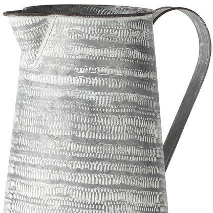 11" Gray and White Abstract Metal Jug Vase