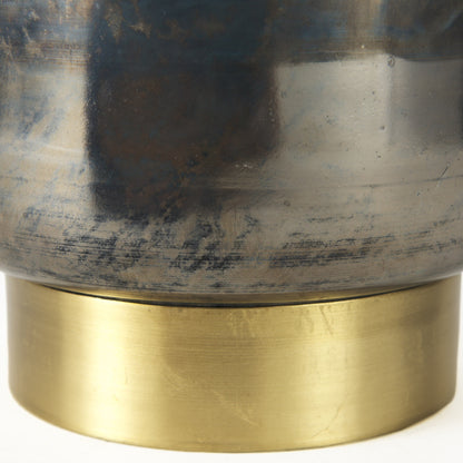 10" Artisan Blue and Gold Metallic Flat Bottom Vase