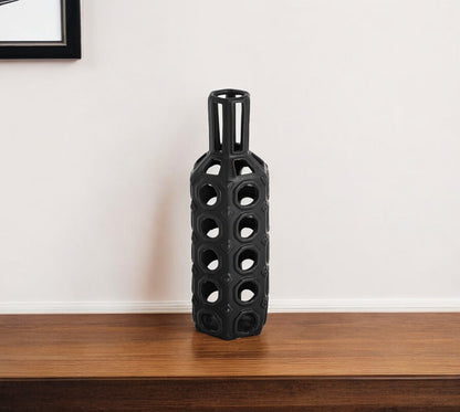 12" Black Ceramic Pierced Geometric Cylinder Table Vase