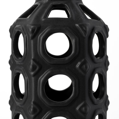 12" Black Ceramic Pierced Geometric Cylinder Table Vase