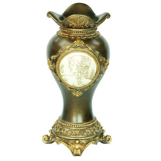 16" Bronze and Gold Leaf Urn Polyresin Table Vase