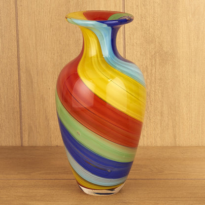 10" Rainbow Murano Glass Abstract Round Table Vase