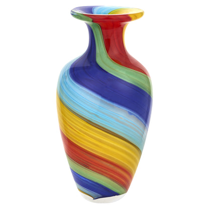 10" Rainbow Murano Glass Abstract Round Table Vase