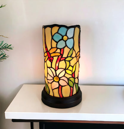 10" Red and Beige Dragonfly Stained Glass Accent Lamp