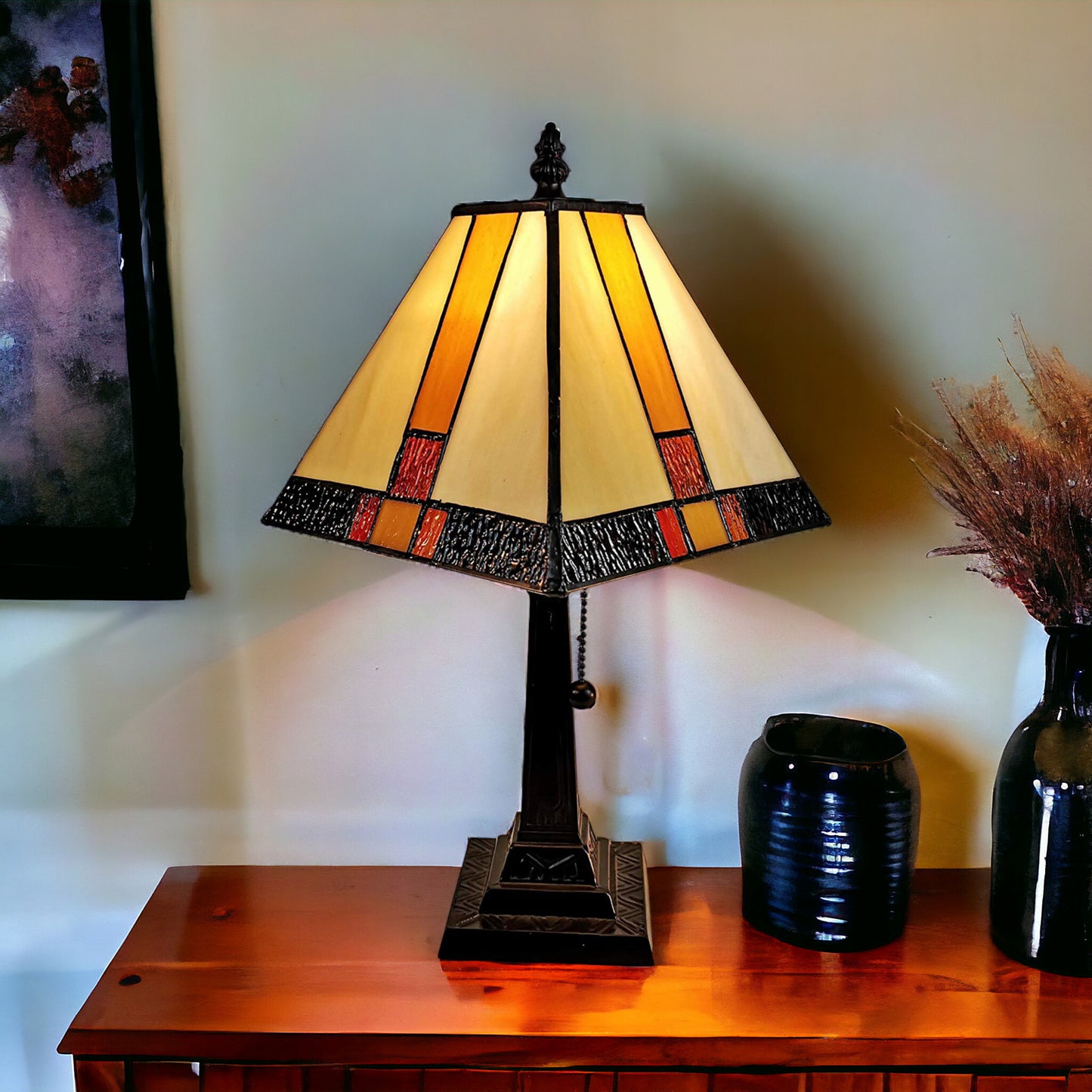 15" Dark Brown Metal Candlestick Table Lamp With Beige Empire Shade