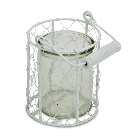 5" White Metal Tabletop Lantern Candle Holder