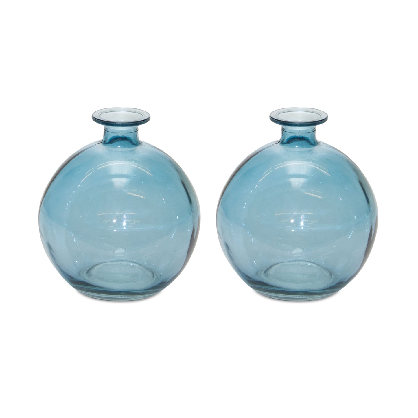 Set of Two Blue Glass Round Table Vase