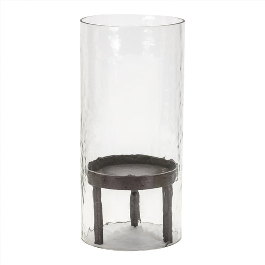 13" Clear and Black Glass and Metal Tabletop Hurricane Candle Holder