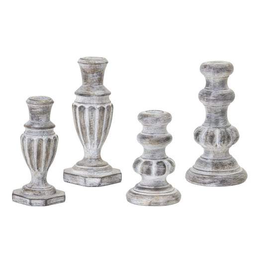 Set of Four White Washed Resin Tabletop Candle Sticks