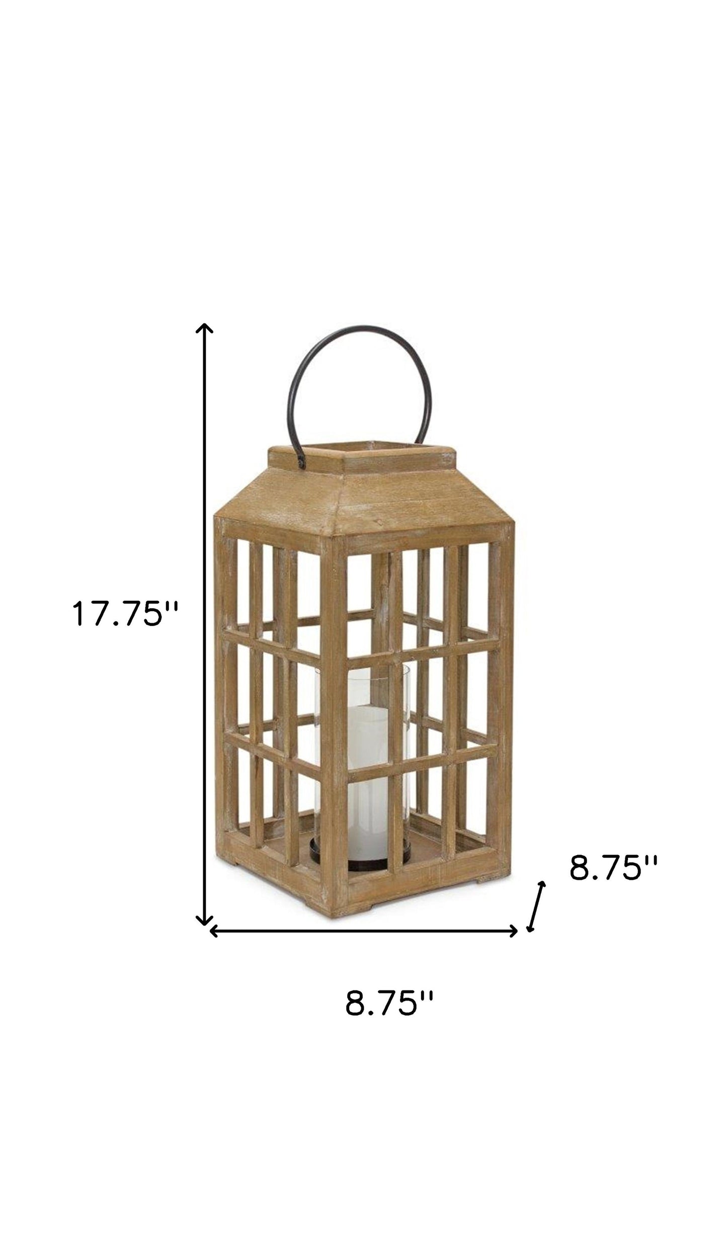 18" Natural Wood and Glass Geometric Centerpiece Lantern Candle Holder