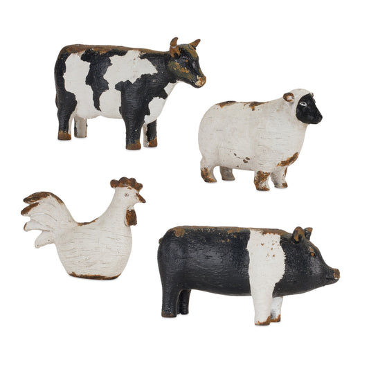 Set of Four Black and White Farm Animal Polyresin Tabletop Candleholders