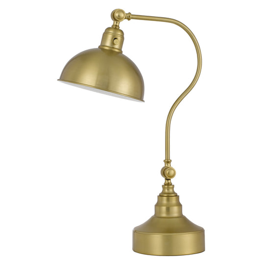 25" Antiqued Brass Metal Lantern Desk Table Lamp With Antiqued Brass Dome Shade