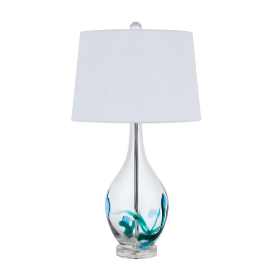 27" Clear Glass Table Lamp With White Empire Shade