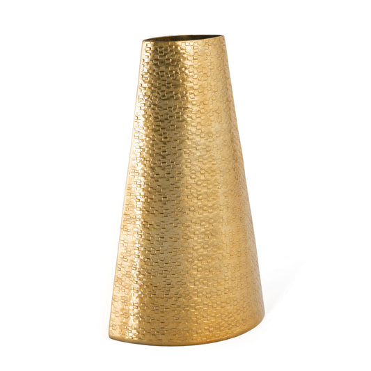 14" Gold Aluminum Abstract Cylinder Table Vase