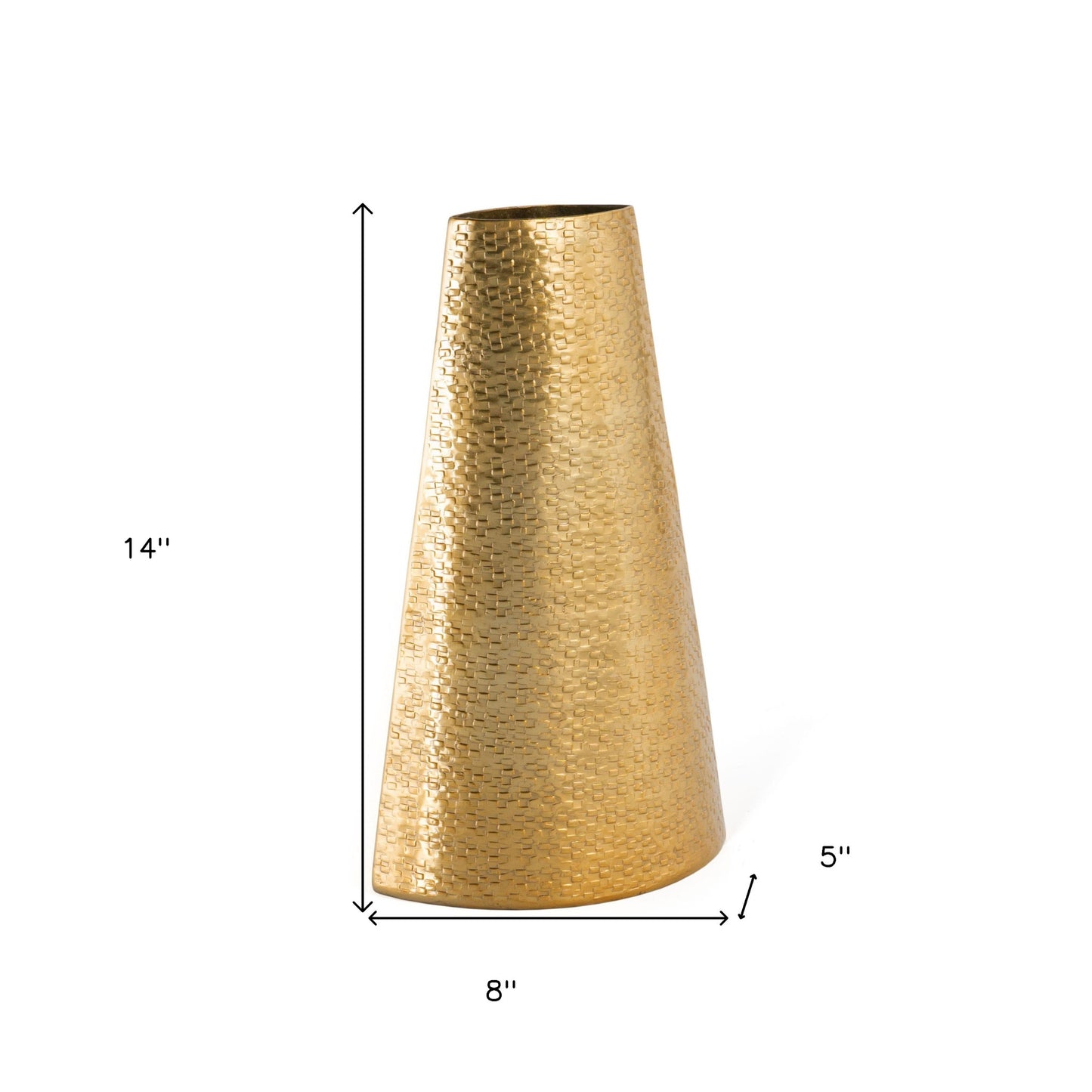 14" Gold Aluminum Abstract Cylinder Table Vase