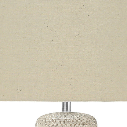 31" Cream Ceramic Geometric Table Lamp With Beige Drum Shade