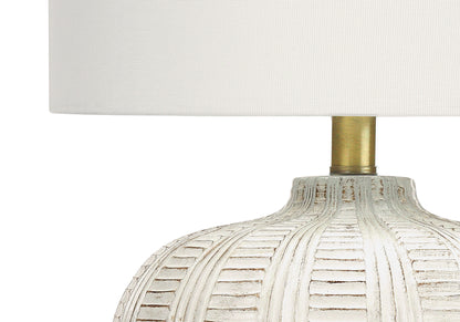 21" Gold and White Urn Table Lamp With Ivory Drum Shade