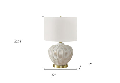 21" Gold and White Urn Table Lamp With Ivory Drum Shade