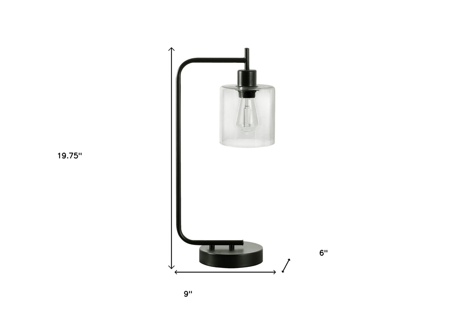 20" Black Metal Round Arched USB Table Lamp With Clear Drum Shade