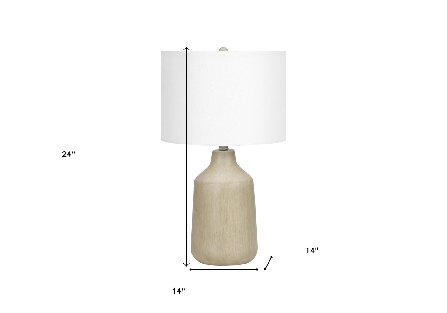 24" Beige Concrete Urn Table Lamp With Ivory Drum Shade