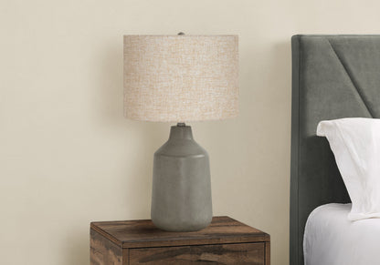 24" Gray Concrete Urn Table Lamp With Beige Drum Shade