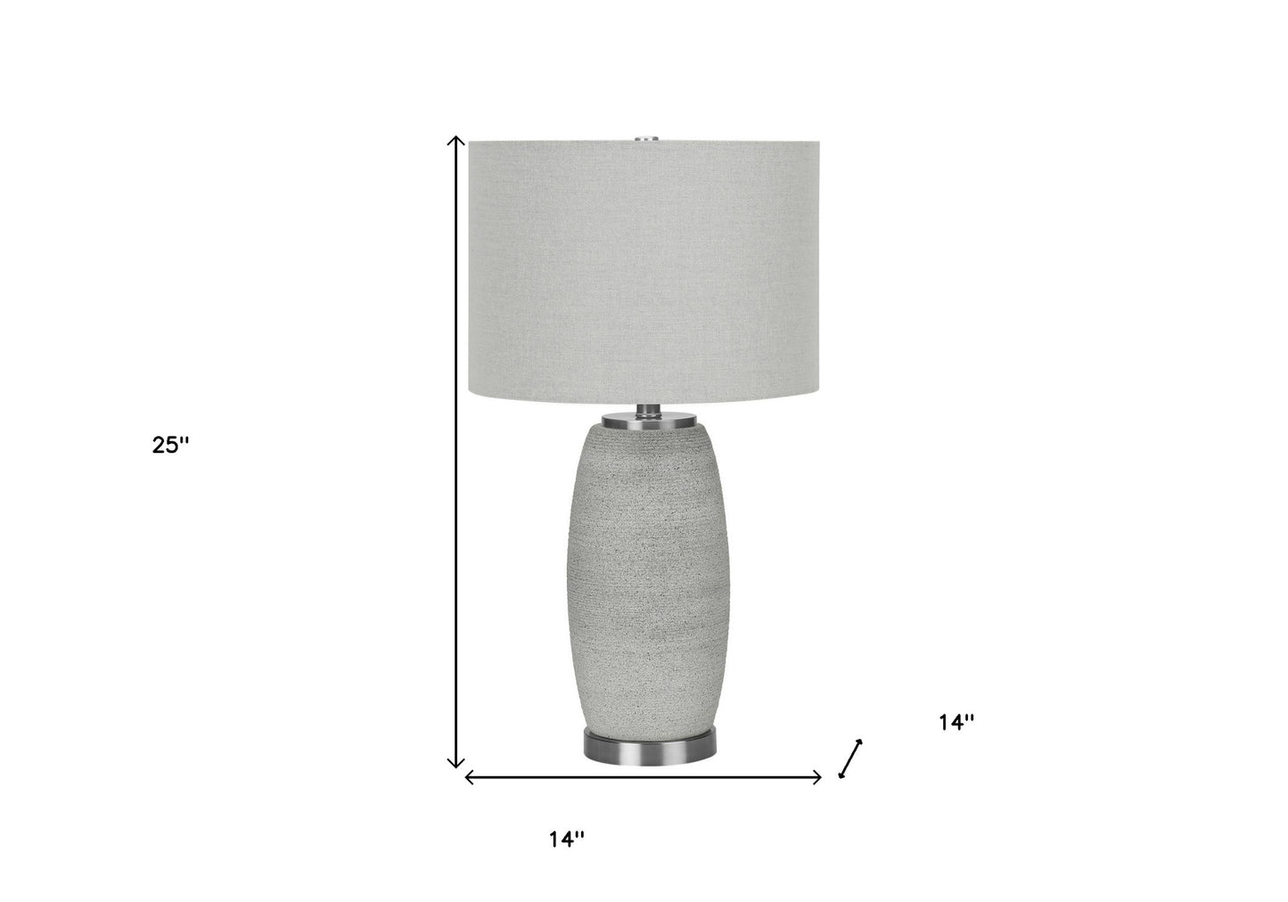 25" Gray and Silver Ceramic Cylinder Table Lamp With Gray Drum Shade