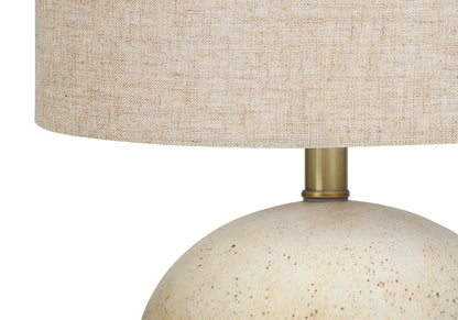 20" Beige Concrete Round Table Lamp With Beige Drum Shade