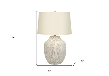 26" Cream Ceramic Round Table Lamp With Cream Empire Shade