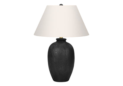 24" Black Ceramic Round Table Lamp With Ivory Empire Shade