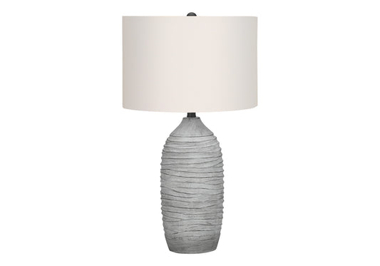 27" Gray Cylinder Table Lamp With Ivory Drum Shade