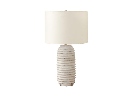 28" Cream Geometric Table Lamp With Cream Drum Shade