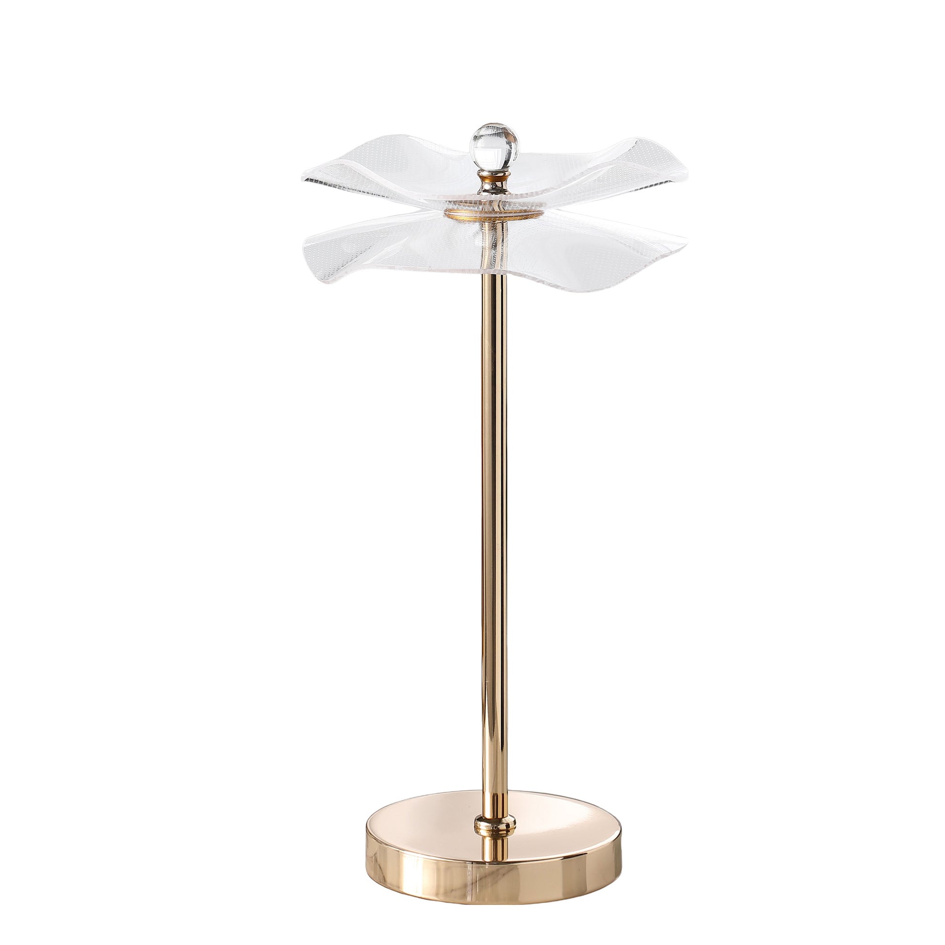 18" Gold Bedside LED Lamp With Clear Acrylic Novelty Wavy Shade