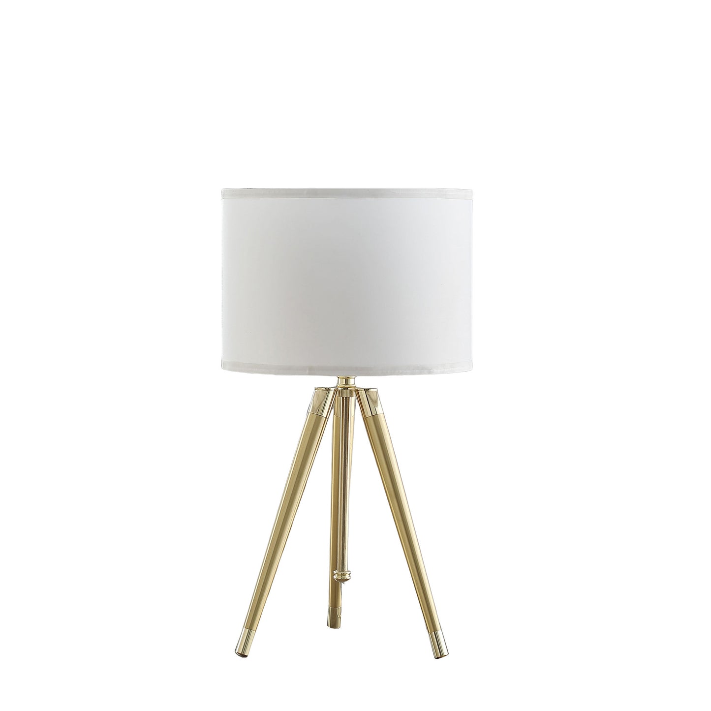 Gold Metal Adjustable Height Tripod Table Lamp With White Drum Shade