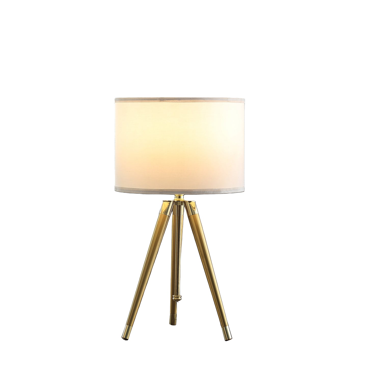 Gold Metal Adjustable Height Tripod Table Lamp With White Drum Shade