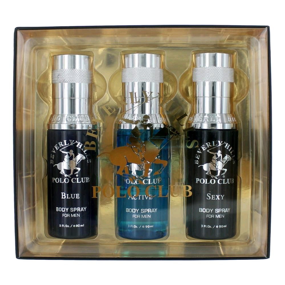 BHPC Body Spray Collection, 3 Piece Set men (Sexy, Active & Blue)