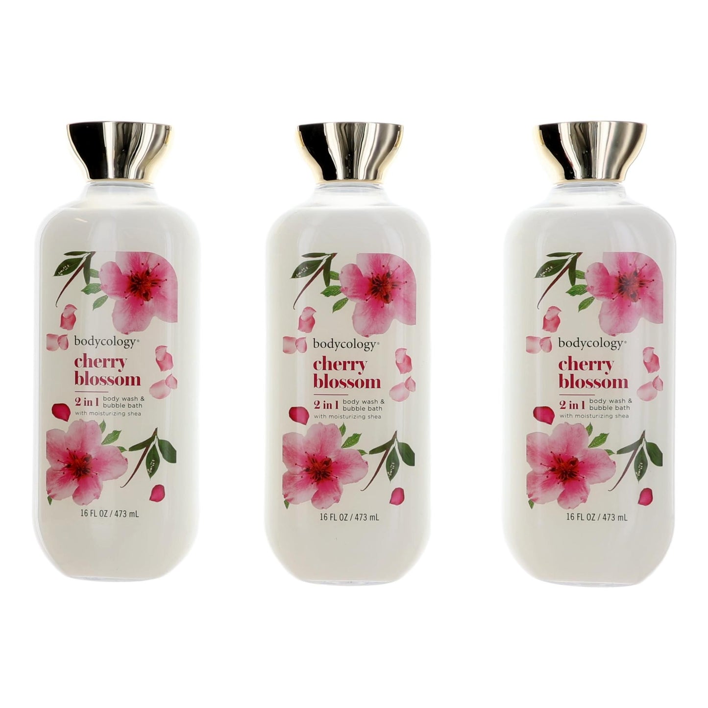 Cherry Blossom by Bodycology, 3 Pack 16oz 2 in 1 Body Wash & Bubble Bath women